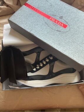 Prada navy blue & White Mesh Runner Sneakers